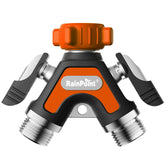 RAINPOINT front view of metal 2‑way splitter showing sturdy construction and benefits