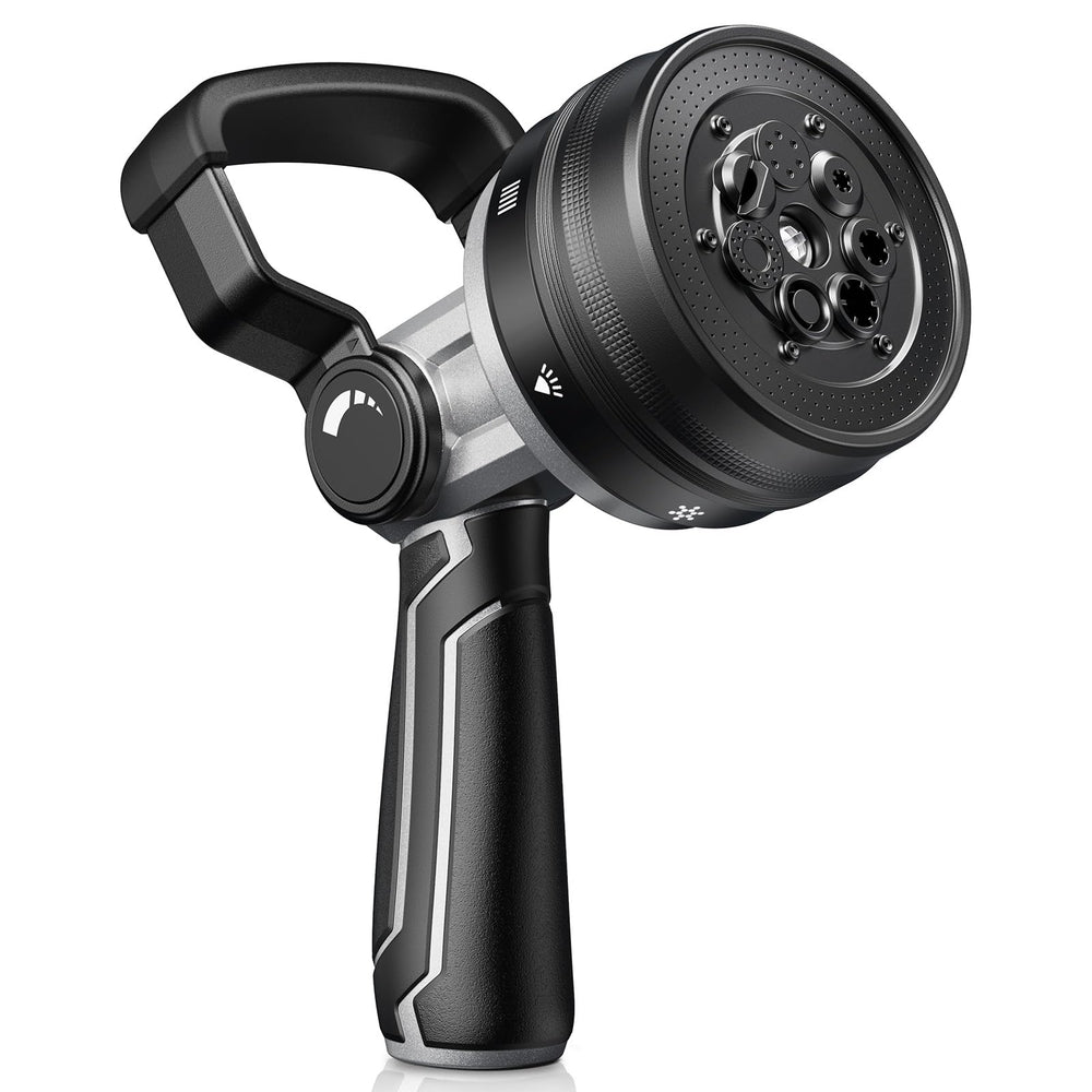 RAINPOINT nozzle front view showing durable metal body and spray face benefit: clear pattern selection