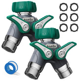 RAINPOINT splitter front view showing solid metal body and dual outlets for reliable watering