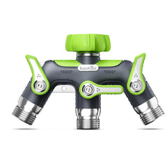 RAINPOINT front view showing three metal outlets and green finish, durable distribution