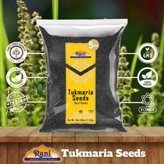 measuring spoon with Rani tukmaria seeds for scale and recipe accuracy