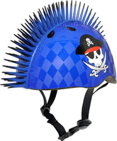 Raskullz helmet front view showing blue skull graphic and checkered pattern for bold style