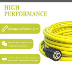 Rawolp hose length comparison with person demonstrating 35 foot reach