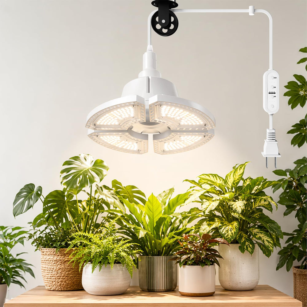 RDJ Bouns front view of hanging grow light showing full fixture and bright coverage