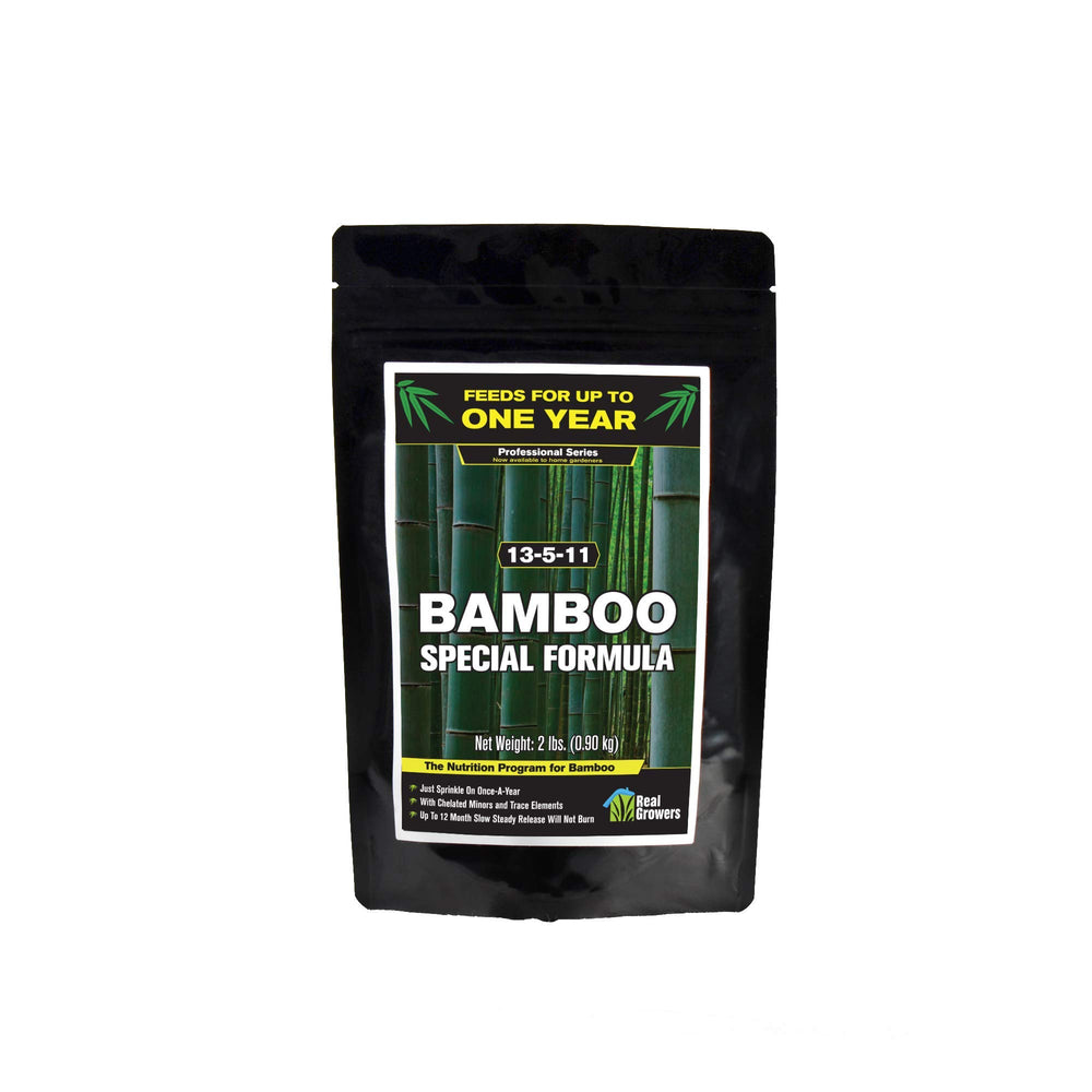 Real Growers front packaging of Bamboo Special 2 lb showing product and benefit of year-long feed