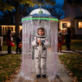 Realspring assembled UFO umbrella front view showing glowing dome and costume appeal