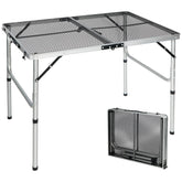 REDCAMP front view of 36x24 folding grill table showing compact silver design and sturdy frame