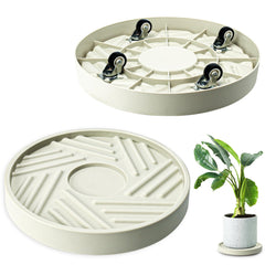 REDHUGO beige plant caddy front view shows compact, elegant mobility benefit