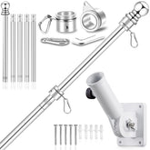 REERON front view of 6ft stainless flag pole showing durable finish and sections