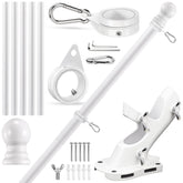 REERON front view of full boxed flag pole kit showing components and benefit of complete hardware