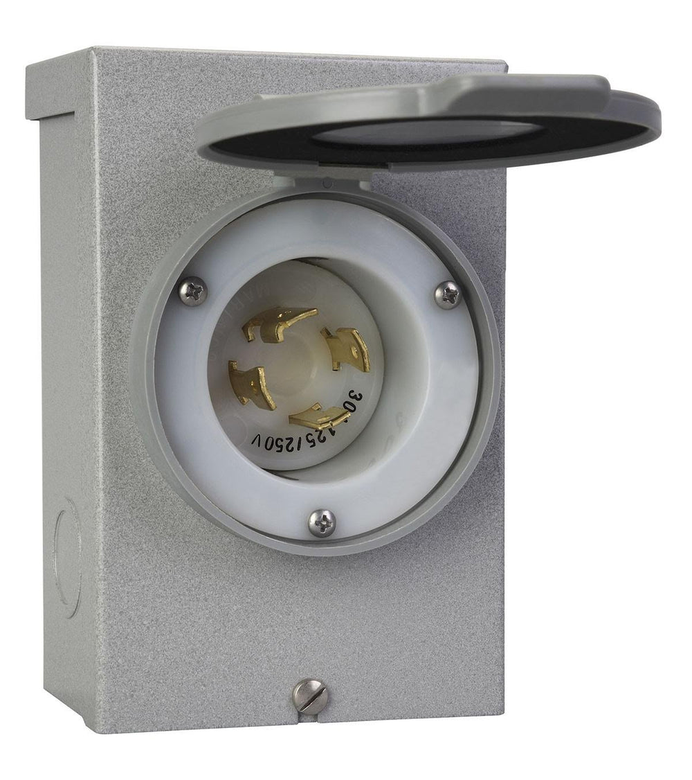 Reliance Controls PB30 front view showing weatherproof inlet and secure cover for outdoor use