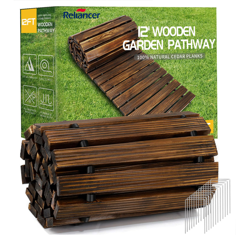 RELIANCER front view of full unrolled pathway showing natural cedar finish and curb appeal