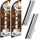 Remagr front view of two assembled coffee flags showing strong curb appeal