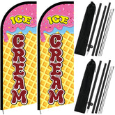 Remagr front view of two pink ice cream feather flags showing high visibility