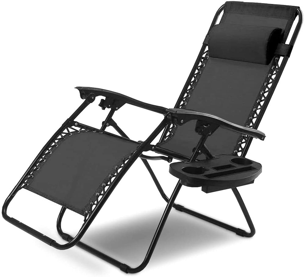 renatone front view lounge chair showing full recline and black finish for versatile outdoor comfort