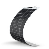Renogy front view of 200W flexible solar panel showing sleek all‑black finish and high output