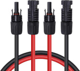 Renogy front view of 20ft 10AWG extension cable pair showing connectors and colors, provides quick identification