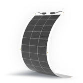 Renogy front view of flexible 100W panel showing slim profile and easy mounting benefit
