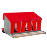 RentACoop front view of three-compartment nesting box showing organized laying areas and easy access