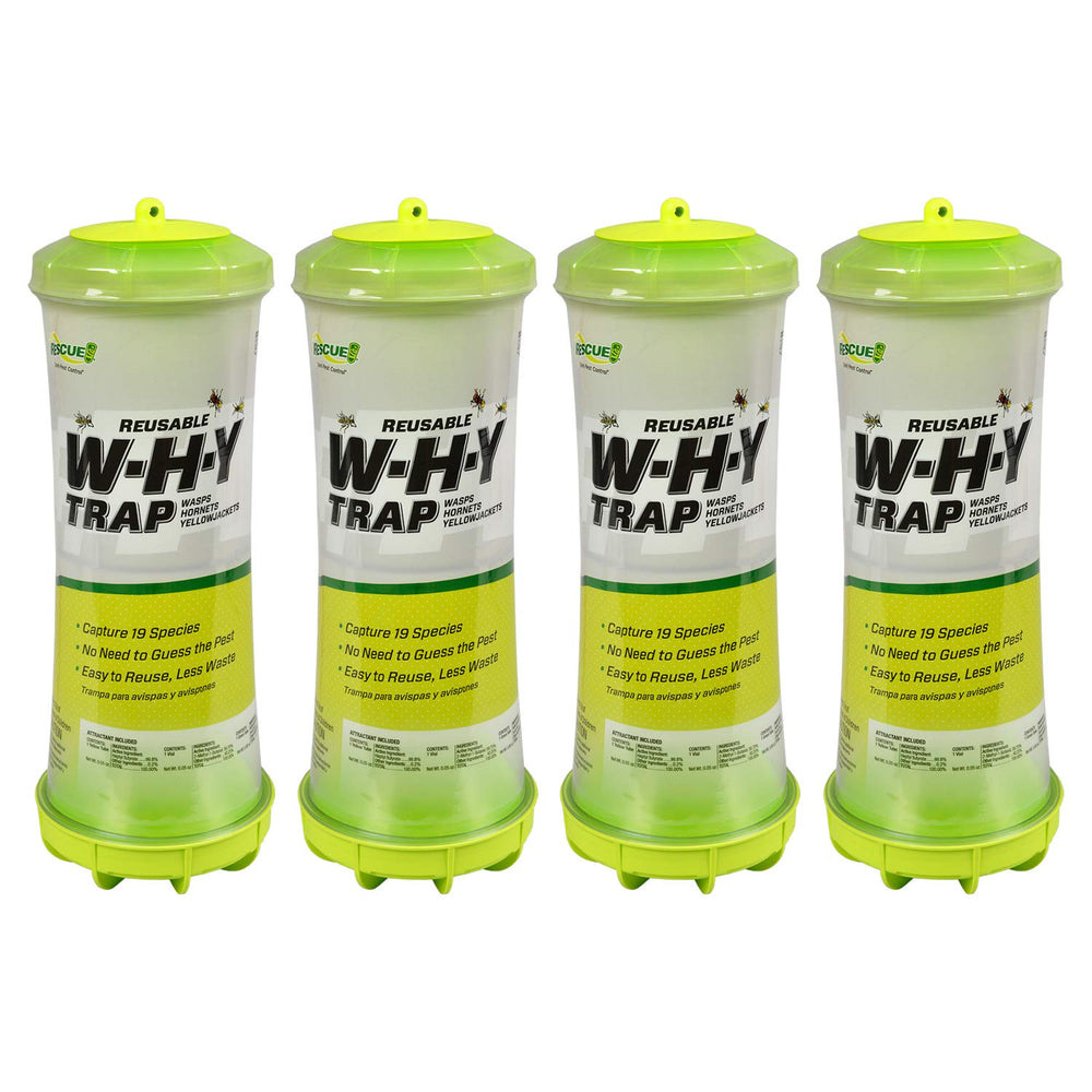 RESCUE! WHY Trap front packaging showing four outdoor traps and brand
