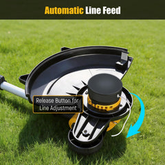 Retek trimmer set in 90° angled edging mode for crisp lawn borders