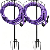 Rexwnadu front view of two freestanding holders showing organized hoses and decor