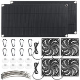 Riakrum front view of full packed solar fan kit showing panels and fans for quick setup