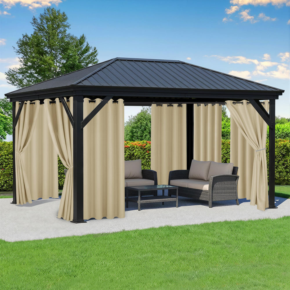 RichSets front view of 8-panel patio curtains showing complete coverage and curb appeal