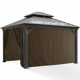 RichSets front view of brown gazebo curtains showing full coverage and privacy