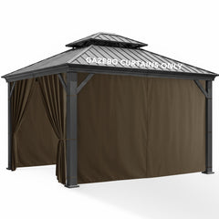 RichSets front view of brown gazebo curtains showing full coverage and privacy