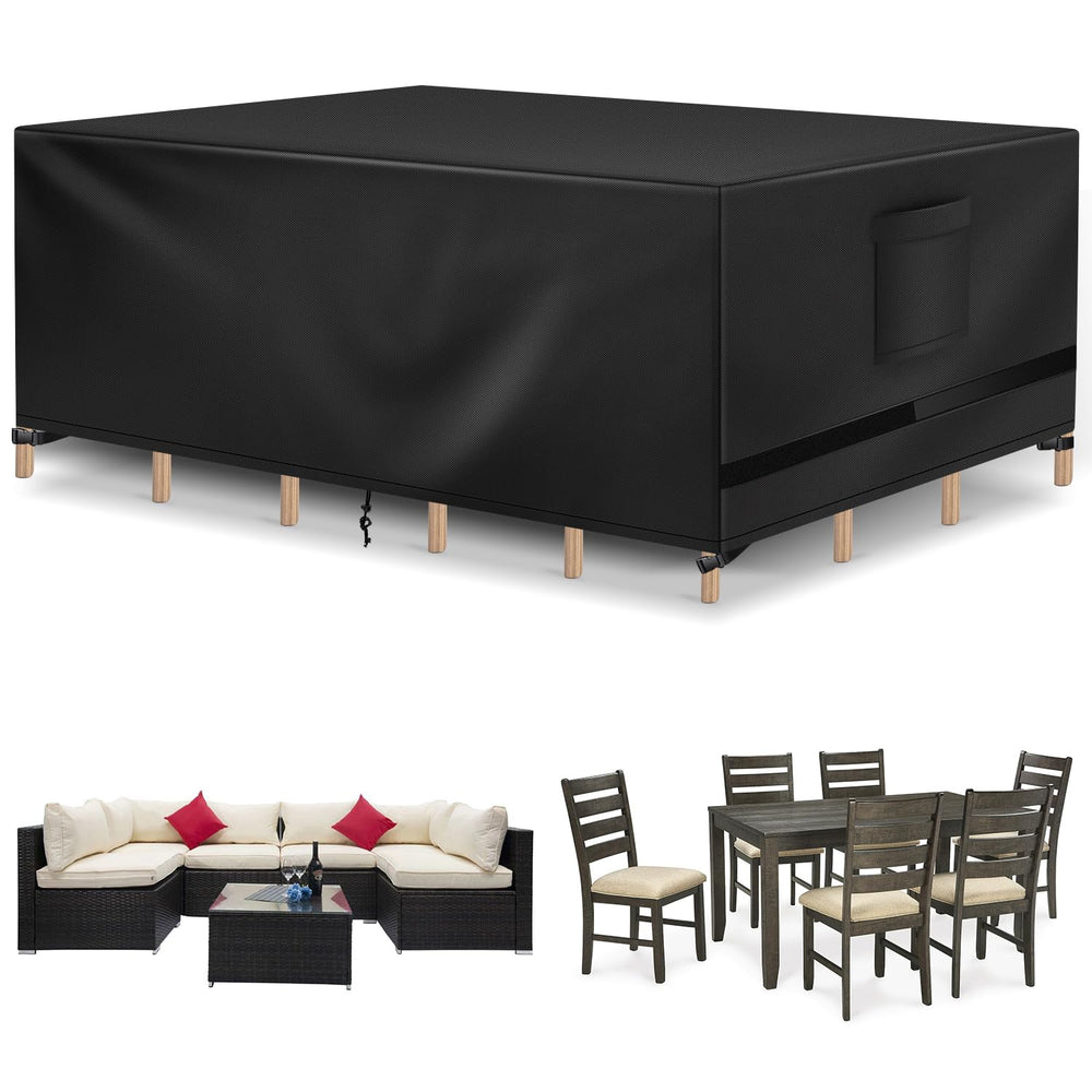 Richwon front view showing full coverage protecting patio table and chairs
