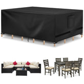 Richwon front view showing full coverage protecting patio table and chairs