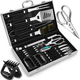 RINPIR aluminum case open showing organized grill tools and secure storage benefit