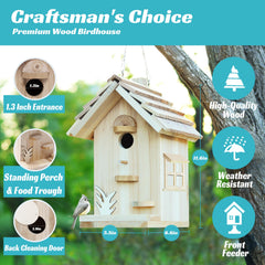Rioychan assembled birdhouse front view demonstrating design and bird access