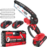 RLSOO mini chainsaw front view showing compact design and easy portability