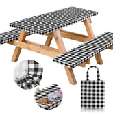 RNOONY front packaging view showing black checkered fitted cover, protects table surface
