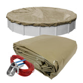 Robelle 18 ft front view showing taupe top and secure fit benefits
