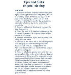 Robelle product label and instructions close-up for clear step-by-step winterizing guidance