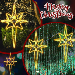 ROCEEI Bethlehem star lit on a porch creating cozy holiday curb appeal