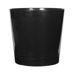 Root & Vessel glossy black pot front view showing sleek silhouette and modern fit