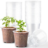 RooTrimmer front view of 60 clear nursery pots showing quantity and convenience