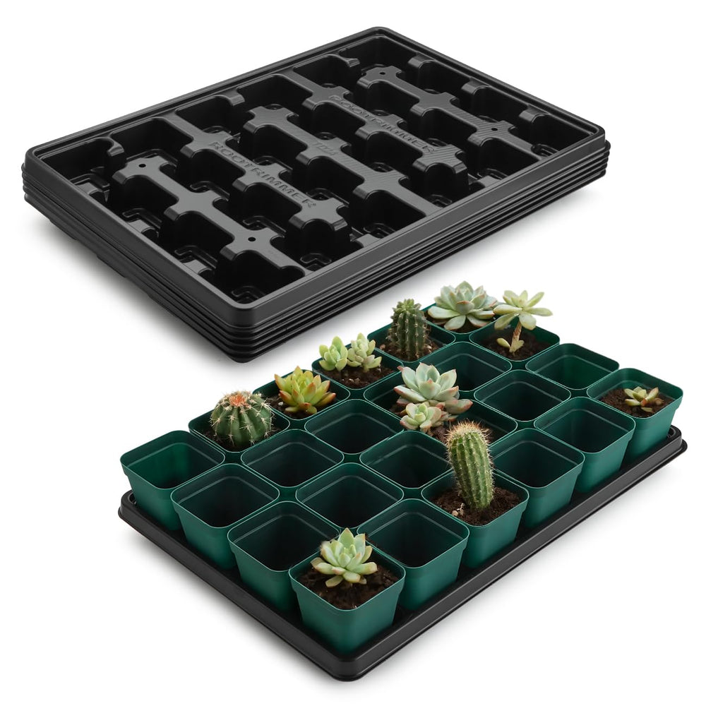 RooTrimmer front packaging showing full 120 pots and five green trays, organized and ready