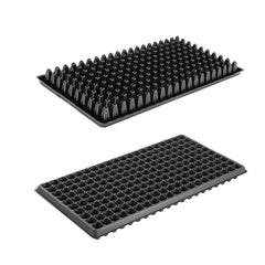 RooTrimmer front view of 10-pack durable 200-cell trays showing stackability and label benefits