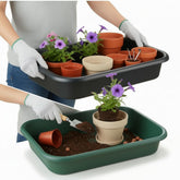 RooTrimmer front view of two trays showing size and durable design for cleaner potting