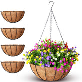 Roowest front view of four 16-inch metal hanging baskets showing coordinated set and finish