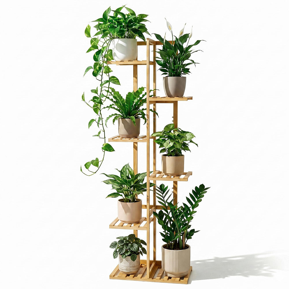 ROSSNY front view of full 6-tier plant stand showing seven pots and balance