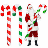Rotatingpals front view of four candy cane inflatables showing festive colors and size benefit