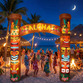RoundFunny front view of tiki arch creating tropical entrance and instant party focus
