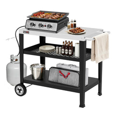 Royal Gourmet front view showing tabletop and three shelves for organized prep