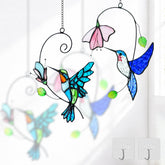 Royxen front view of two stained glass hummingbirds showing vibrant colors and shape